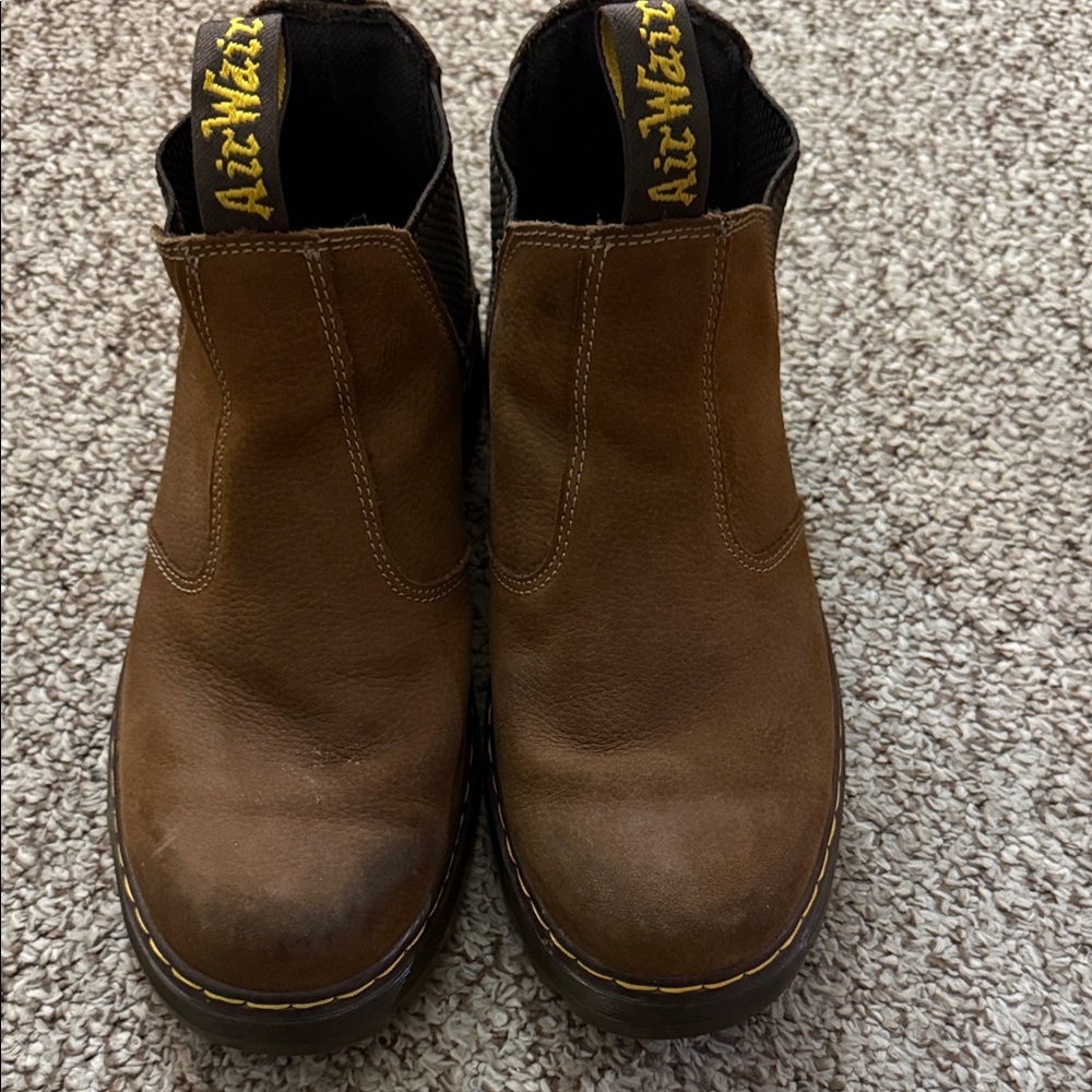 Dr. Martens Brown Leather Chelsea Boots with Yellow Stitching
